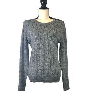 Charter Club Gray Cable Knit Sweater with Silver Metallic Thread – Women’s Large
